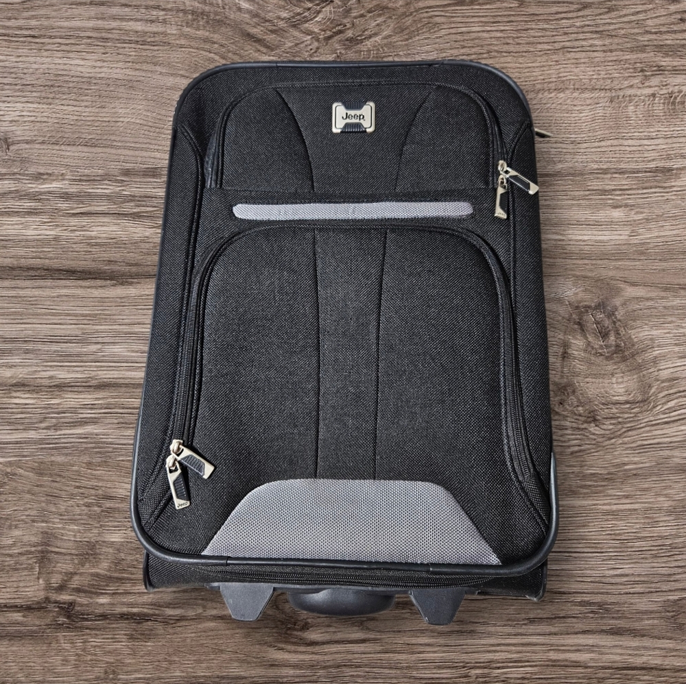 Jeep Softside Rolling Suitcase Black Gray Travel Luggage Carry On Bag Handle 20"
